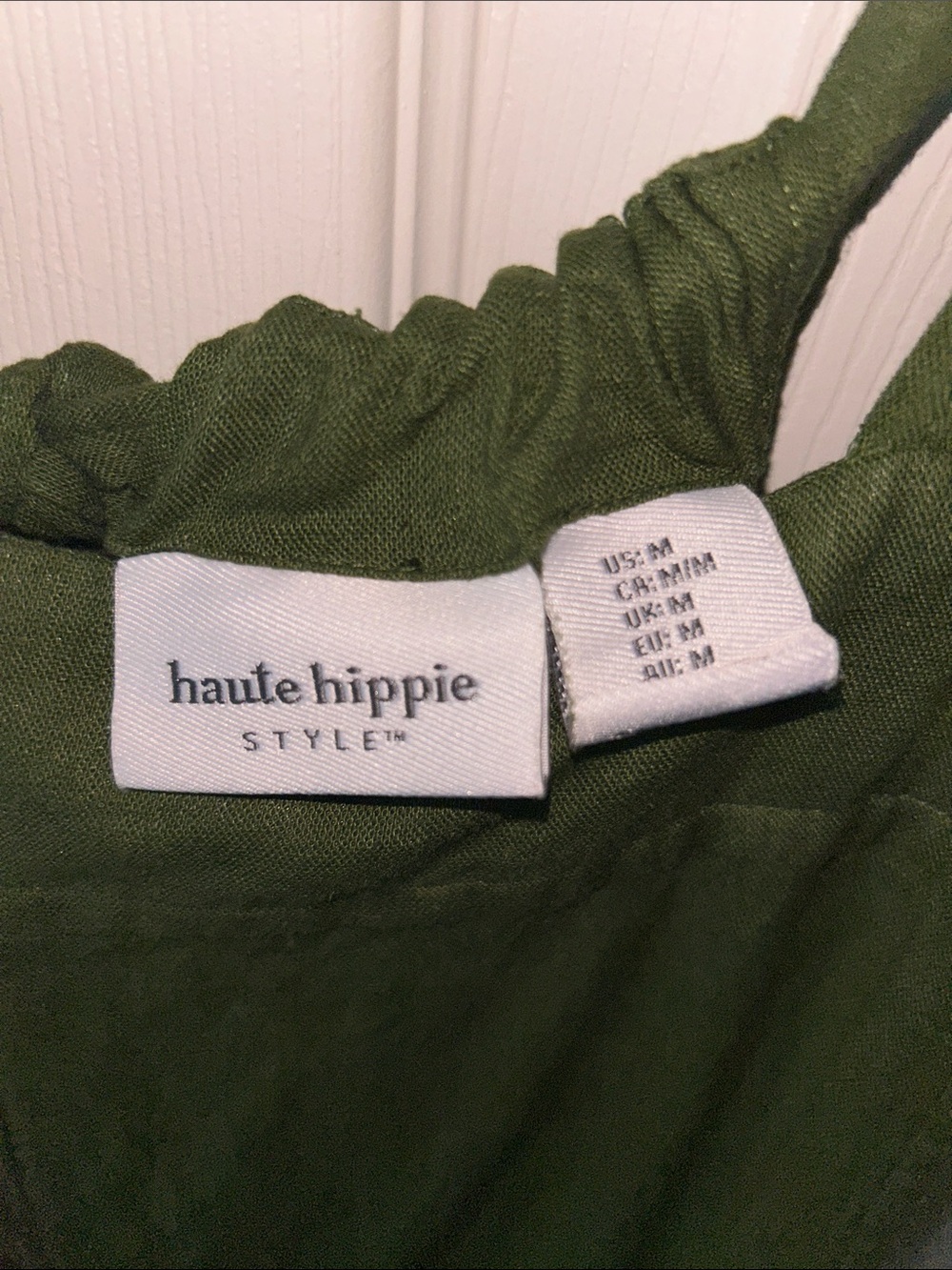 Haute Hippie Style Olive Green Linen Blend Wide Leg Cropped Jumper/Jumpsuit Med - Picture 5 of 7